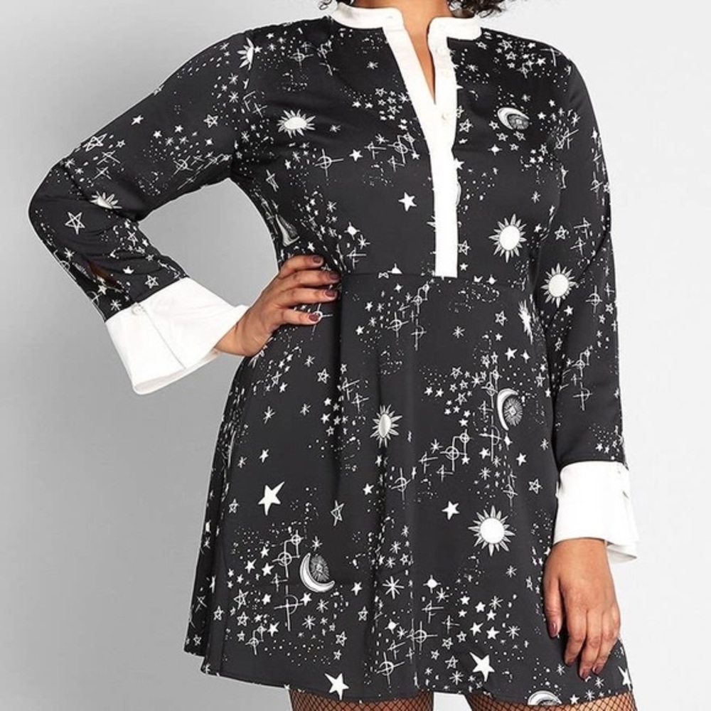 Modcloth Retro Romance Long Sleeve Space Dress